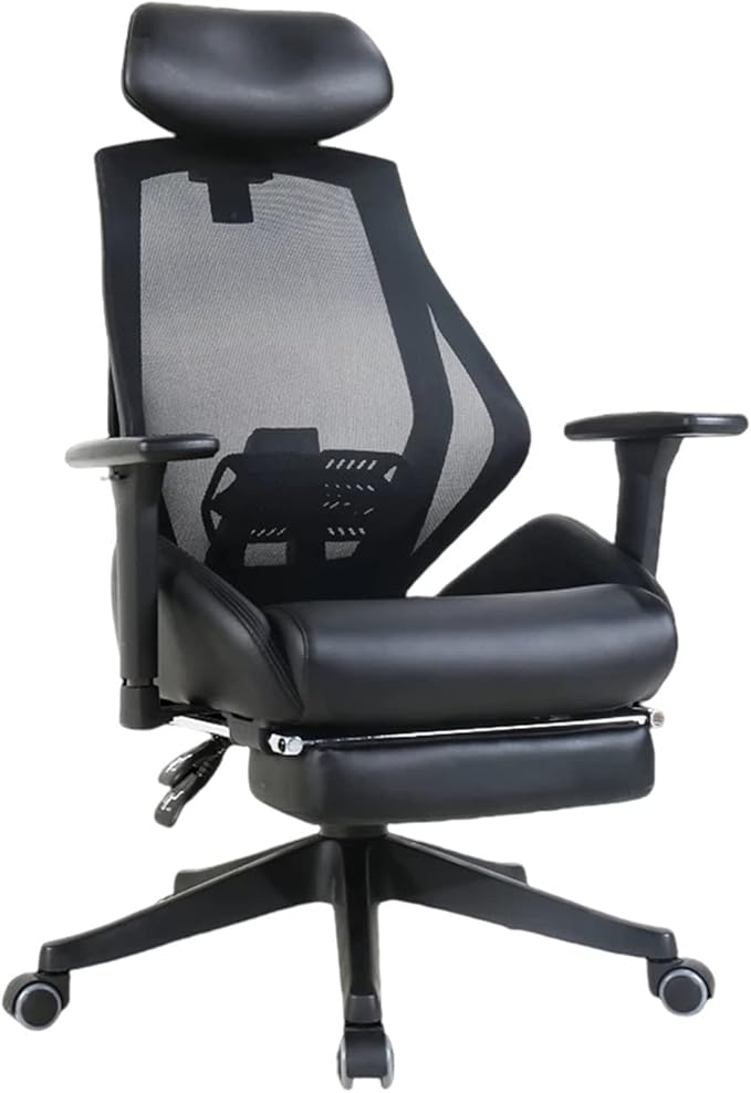Office Chair Gaming Chair Computer Chair Ergonomic Reclining Office Boss Chair with Footrest Multi-Function Lifted Rotated Computer Chair Protect Waist Gaming Chair (Color : Black Siz