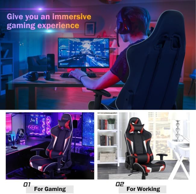 Gaming Chair with Electric Lumbar Massage 330lb Load 90°–180° Recline Range 360° Swivel Height-Adjustable Seat 5-Claw Stability Base Premium Faux Leather 5 Color Variants