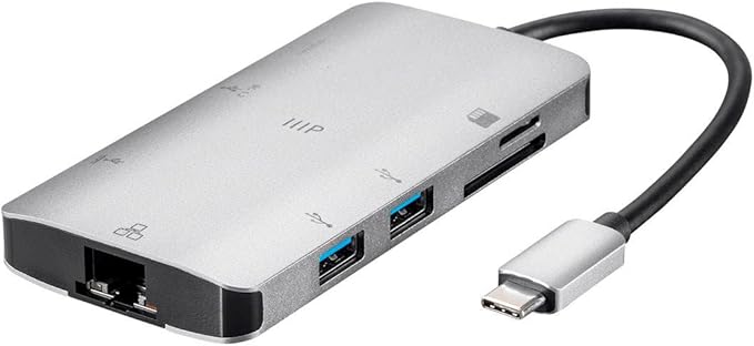 Monoprice USB-C to HDMI Adapter - Gigabit Ethernet 3-Port USB 3.0 Card Reader USB-C 100W Power Delivery - Consul Series