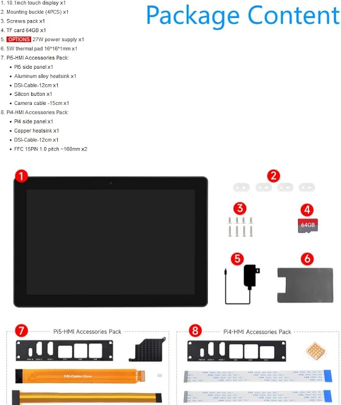 Industrial HMI All-in-one 10.1inch Touch Display Compatible with Raspberry Pi (Not Included) Supports Dual 4K HDMI Output 10-Point Touch Aluminum Alloy Case @XYGStudy (RPI-HMI-101D-ACCE)