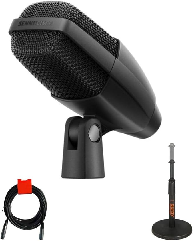 Sennheiser MD 421 KOMPAKT Multipurpose Cardioid Dynamic Microphone Bundle with Auray TT-6220 Telescoping Tabletop Microphone Stand (Black) XLR- XLR Cable