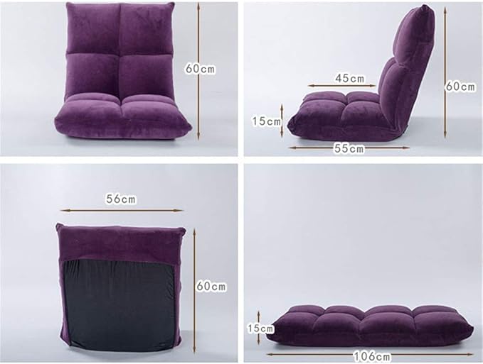 Living Room Chair Cushions Lazy Sofa Floor Chair Foldable Adjustable Home Office Backrest Comfortable for Relaxing Gaming Lounging (Color : Purple Size : 56 15 106cm)