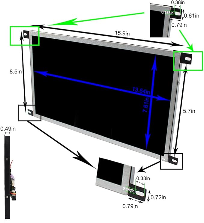VSDISPLAY 15.6 Inch 1920x1080 High Brightness LCD Screen with 68676 LCD Controller Board DVI VGA Audio