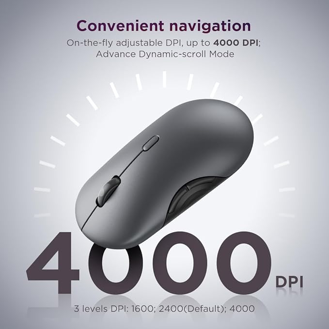 Lenovo 700 Multi-Device Wireless Mouse Bluetooth or 2.4 GHz USB-A Connection Connect up to 3 Devices 36 Month Battery Life Luna Grey