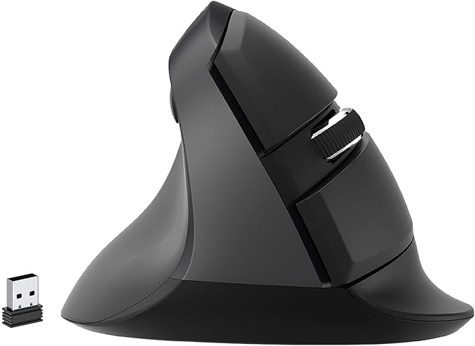 J-Tech Digital Left Handed Wireless Ergonomic Vertical Mouse for Small Hands with USB Nano Transceiver AA Battery 4 DPI Compatible with Mac and PC Black [V628ML]