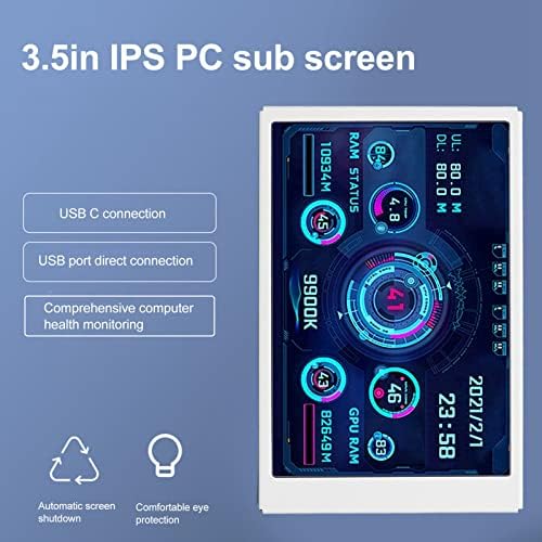 VBESTLIFE Computer Temp Monitor 3.5Inch Mini USB C PC Temperature Display CPU Data Monitor PC Sensor Panel Display for DIY Computer (White)