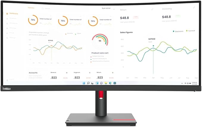 Lenovo ThinkVision T34w-30 34 Class UW-QHD Curved Screen LED Monitor - 21:9 - Raven Black