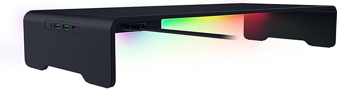 Razer Monitor Stand Chroma: 4 Port Hub - USB A 3.2 USB C 3.2 HDMI 2.0 - Ergonomic Height - Durable Aluminum Supports Up to 44 lbs - Organize Storage Shelf - Remappable RGB Buttons - Chroma RGB