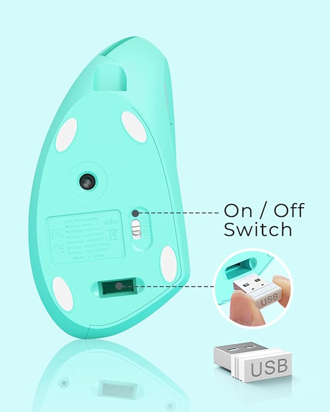 Lekvey Ergonomic Mouse Vertical Wireless Mouse Rechargeable 2.4 GHz Optical Carpal Tunnel Mouse : 800/1200 / 1600 DPI 6 Buttons for Laptop PC Mac Computer Desktop Notebook etc Green