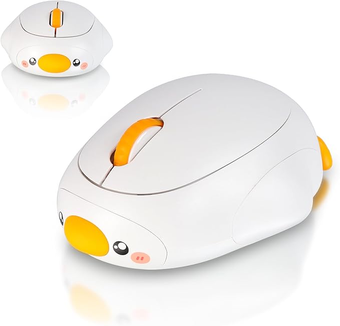 Cute Duck Bluetooth Wireless Mouse -RechargeableDual Mode Connection Silent Scroll Wheel 1600 DPI - Perfect for Laptops PCs and Tablets (White)