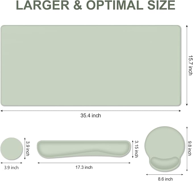 4 PCS Mouse Pad Desk Mat Protector Keyboard Wrist Rest + Comfortable Mouse Pad with Wrist Rest +Coaster Large Gaming Mousepad for Computer Laptop 35.4X 15.7 Deskpad for Office Home I Bean Green