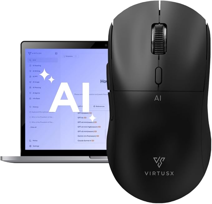 Virtusx Jethro AI Mouse - Voice &amp Audio Recorder for Lecture &amp Meeting Centralized Software with Voice Typing Writing Tools Transcribe Translate &amp Summarize Wireless Mouse for Compute