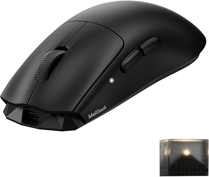 MelGeek Horus Lightweight Mouse Wireless Gaming Mouse 49g 8K Polling 30K DPI Sensor 215 Hr Battery 2.4G/USB-C with Light Receiver Fit for Medium and Large Hands - Black