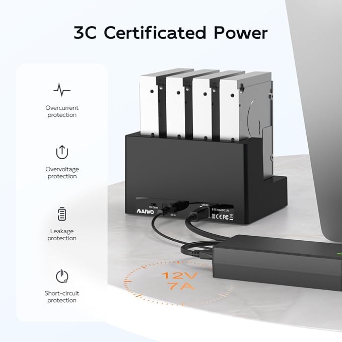 MAIWO 4 Bay Hard Drive Docking Station with Offline Cloning External Hard Drive Cloner Duplicator for 2.5'' 3.5'' SATA SSD HDD with LED Indicator 96TB Expansion USB3.0 Connecting Port