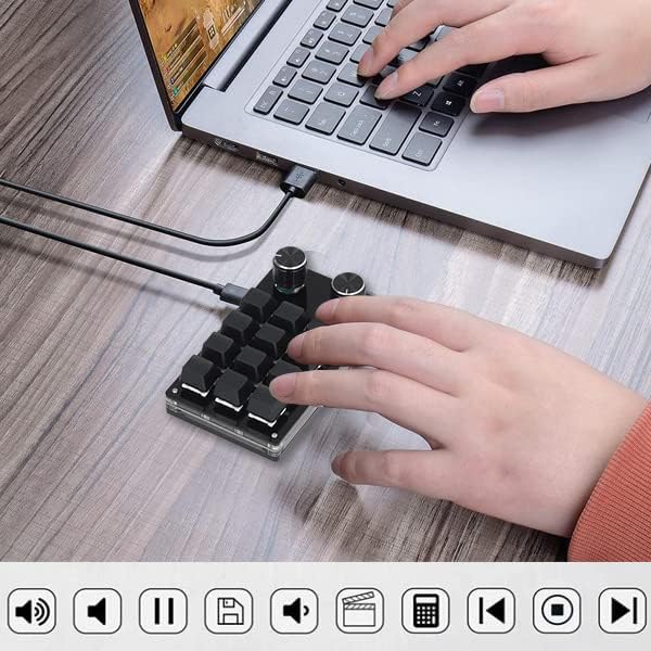 GOWENIC OSU Gaming Keypad DIY Programmable Macro Gaming Keypad 12 Keys 2 Knobs Small OSU Gaming Keyboard with USB Cable for Media Industrial Control