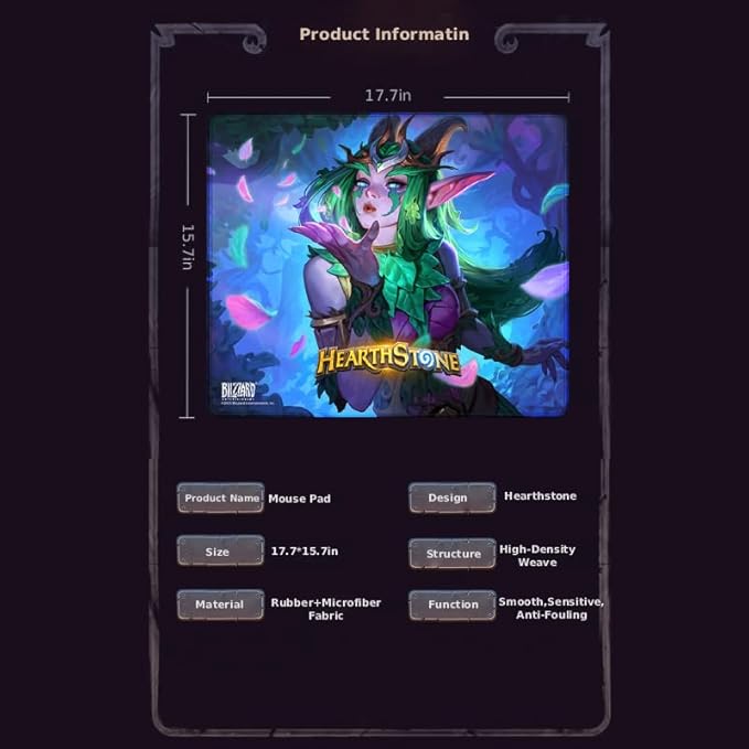 Blizzard Hearthstone Large Game Mouse Pad Apply to Gamer Office &amp Home Non-slip rubber base XL Desk Mat with Stitched Edge Easy to Clean 17.7*15.7Inch