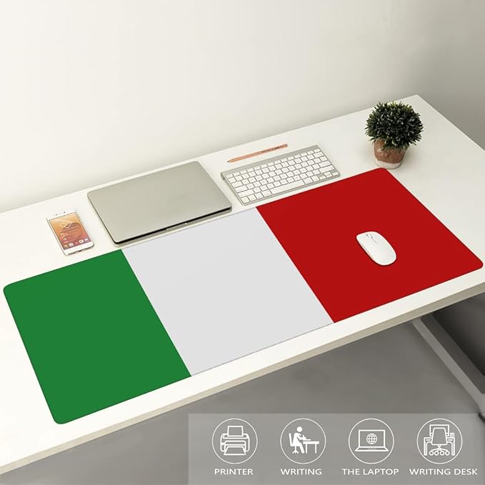 Large Mouse Mat Italian Flag Design Computer Mousepad with Non-Slip Rubber Base Waterproof Mouse Pad Desktop Keyboard Pad for GamerHome School Laptop Office Accessories35.4x15.7 in