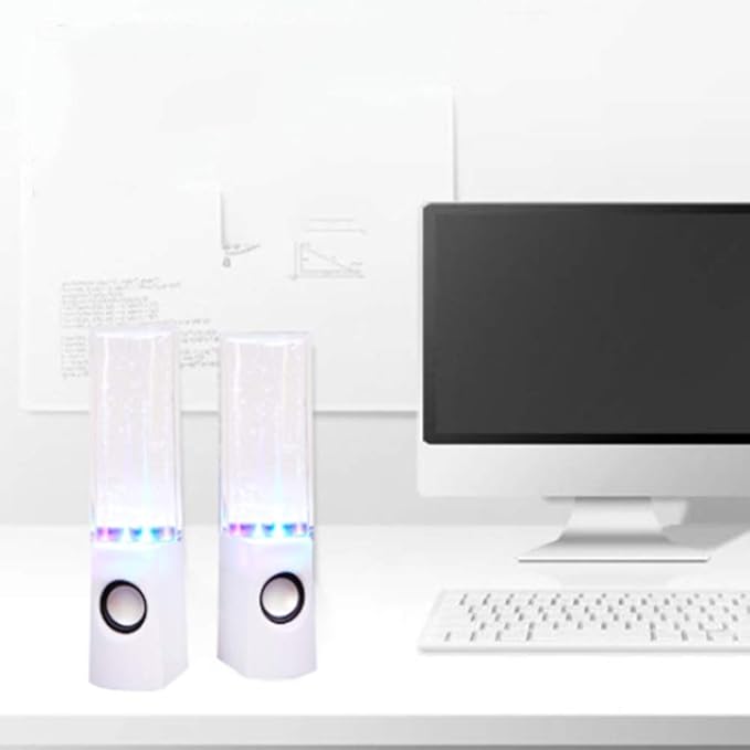 2PCS LED Light Speakers Dancing Water Music Fountain Light for PC Laptop for Phone Portable Desk Stereo Speaker White