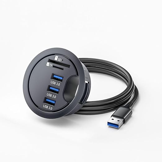 ChenYang USB 3.0 Flush Mount Desktop HUB3 USB 3.0 Port HUB Grommet Hole 2.36(60mm) with SD/TF Card Reader Port