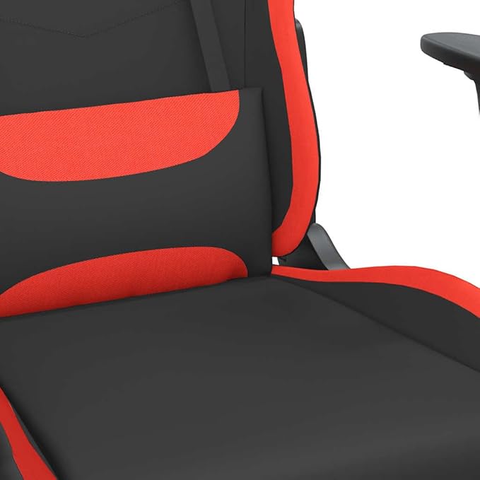 Ergonomic Massage Gaming Chair with Retractable Footrest Black and Red Fabric Reclining Computer Office Desk Chair for Adults