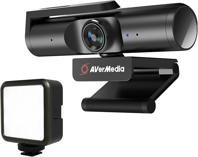 AVerMedia PW513 Live Streamer CAM Light 4K Ultra HD USB Webcam with Rechargeable Mini RGB Light for Gaming and Live Streaming Works with OBS Streamlabs Zoom Teams and Skype