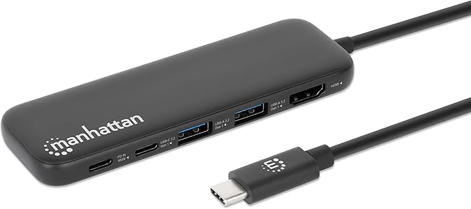 Manhattan 5 in 1 USB C Docking Station Hub – Long 20 in Cord - 100W PD 4k HDMI 2 USB-A 3.0 1 USB-C 5Gbps Data Port - Multiport Adapter for MacBook Air Pro &amp Type C Devices–3 Yr Mfg Warranty-130