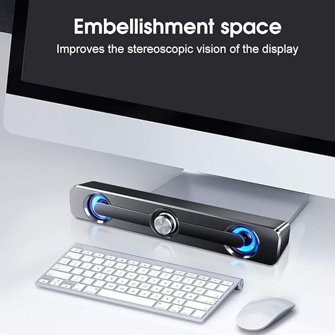 ASHATA Computer Speakers Soundbar Channel 2.0 3W Bass Speaker Sound Bars for PC Laptop 2 Speakers + 2 Bass Vibrators Soundbar Monitor Speaker Home Theater Surround Sound System 3.5mm Jack Black