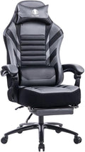 Gaming Chair with Foot Rest Ergonomic High Back Computer Chair with Massage Lumbar Support Swivel PU Video Racing Office Height Adjustable Height for Office Bedroom (Grey)