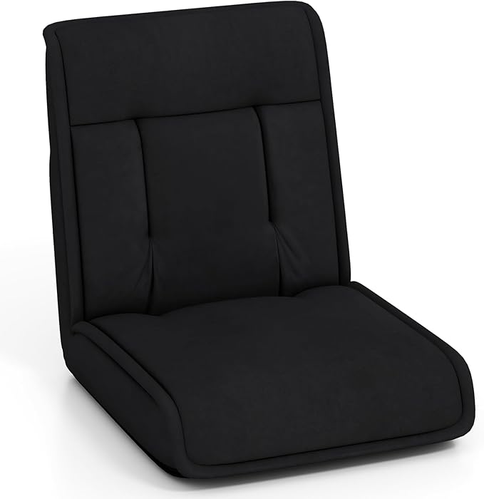 COSTWAY Folding Floor Chair Convertible Lazy Sofa with 14-Poistion Adjustable Backrest 5-Position Adjustable Headrest Cushioned Floor Gaming Chair for Adults Reading Meditating (Black)