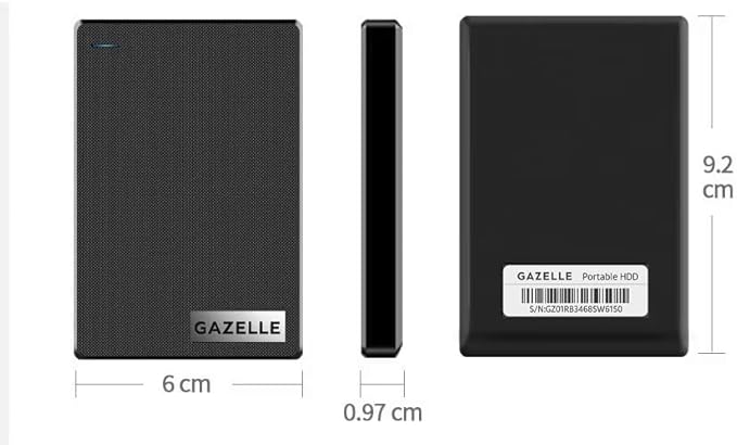 GAZELLE High-Speed 1TB Ultra Slim Portable External Hard Drive - 2-in-1 Type C &amp USB 3.0 Compatible with PC Mac Laptop PS4 Xbox iPad Tablet Mobile (Black) - 1 Year Warranty