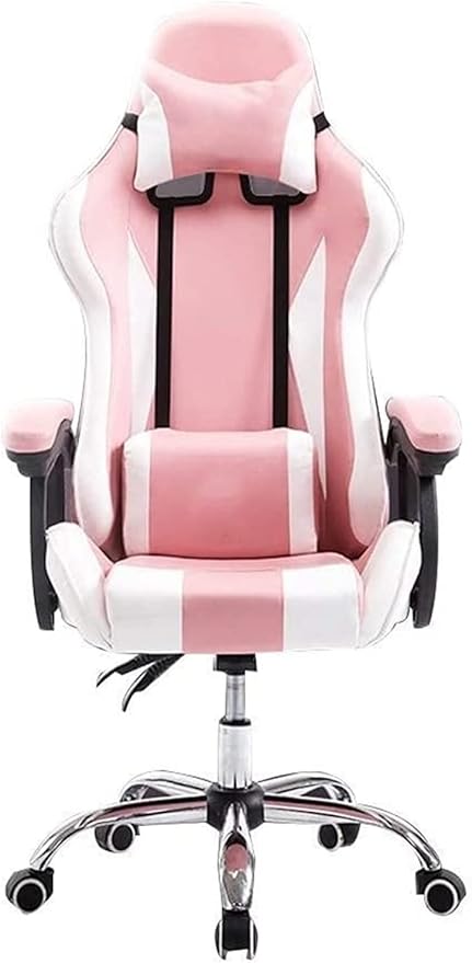 Office Chair E-Sports Chair Ergonomic Office Chair Swivel Leather Table and Chair High Back Multifunctional Gaming Chair Chair (Color : Pink White) Needed