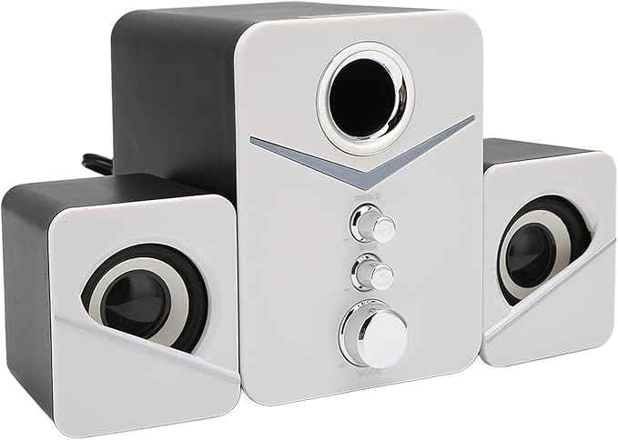 Computer Speakers 2.1 Channel Deep Bass Mini Desktop Speaker HiFi Stereo Computer Sound Bar RGB Home Speaker System for Wedding Party (White)