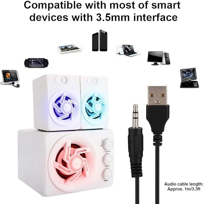 Computer SpeakersDesktop Speakers with 7 Colorful LED Modes for DesktopLaptopsMonitorDSP Sound OptimizationBuilt-in Microphone