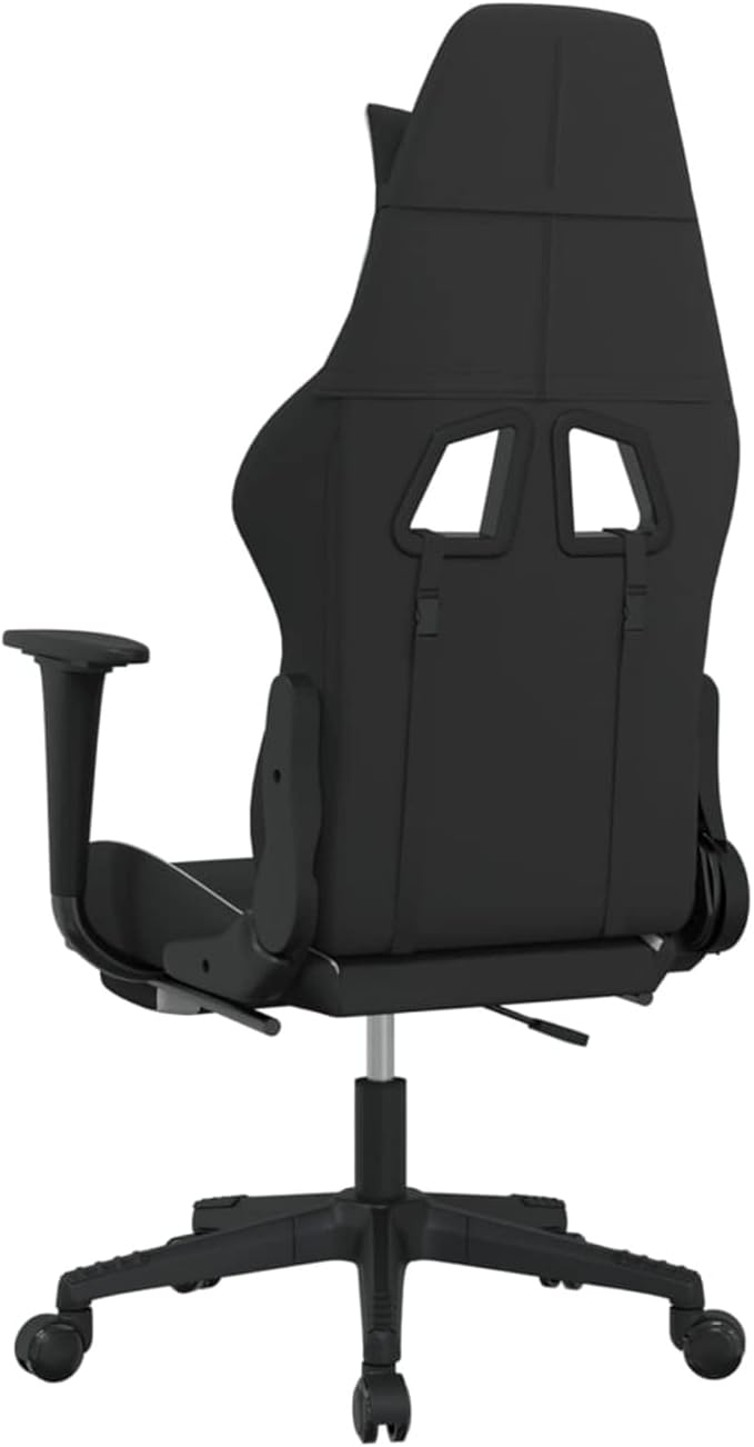 Gaming Chair with Footrest Adjustable Backrest and Height 360 Degree Swivel Design Rolling Castors Black and White Fabric Metal and Plywood Frame for Home Office or Dorm Room