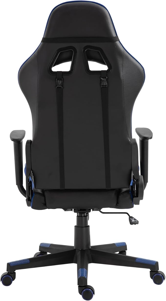 DIKEP Gaming Chair PC Computer Chair with Footrest and Lumbar Support PU Leather Headrest and Height Adjustable Ergonomic Reclining Chair w/ 360° Swivel Seat for Office and Home - Black &amp Blue
