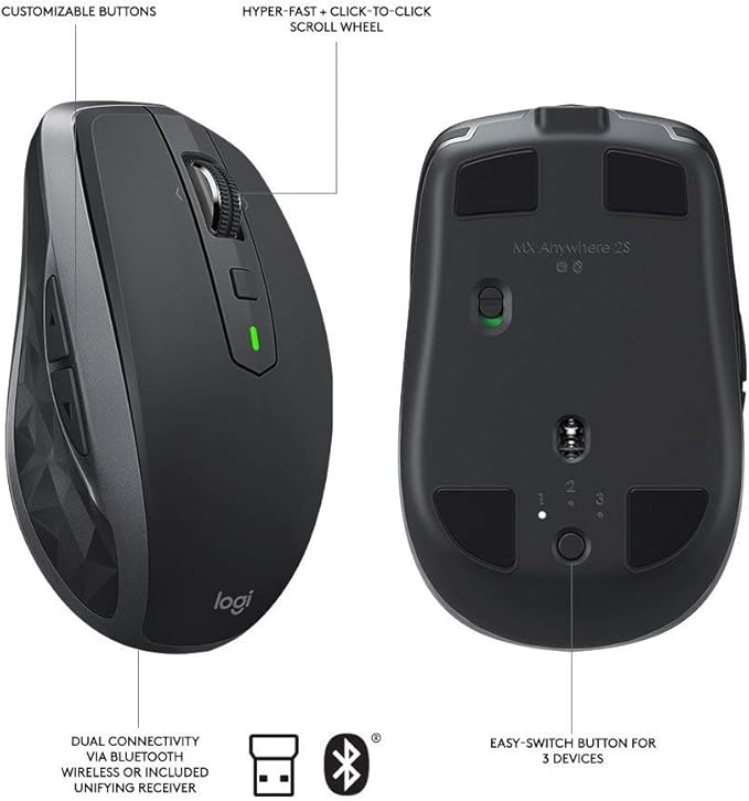 Logitech MX Anywhere 2S Wireless Mouse with FLOW Cross-Computer Control and File Sharing for PC and Mac (Renewed)