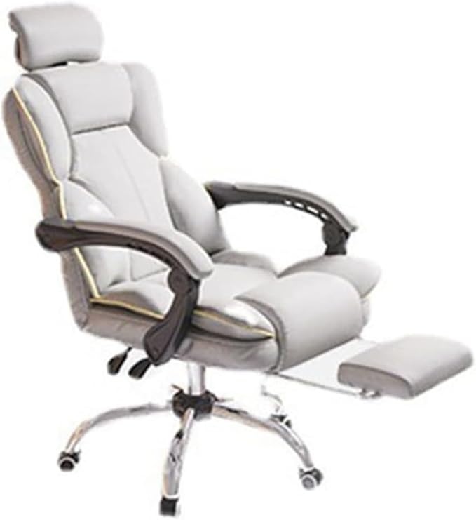 Computer Chair Household Office Chair Gaming Backrest Stool Scroll Wheel Pedal Headrest Latex Leather Rotatable Lifting Chair (Color : Black Footrest B)