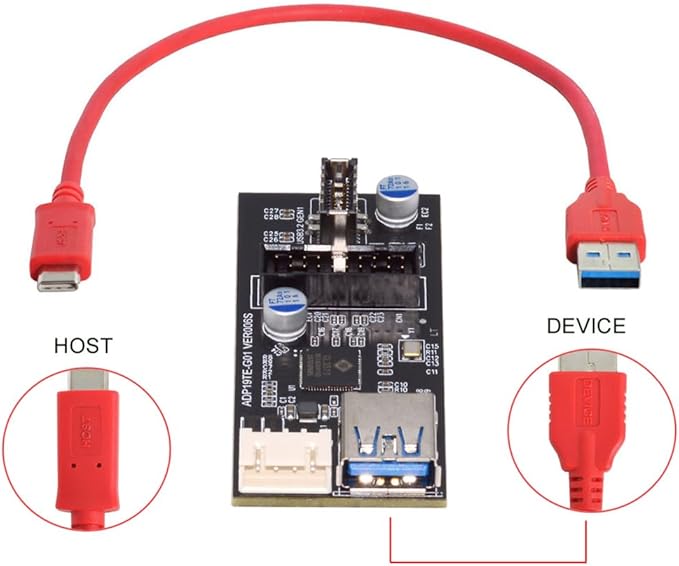 Xiwai Type-C USB-C &amp 19/20Pin Header Splitter to USB 3.0 20Pin &amp Type-E Dual Ports Female PCBA Type Adapter HUB 5Gbps
