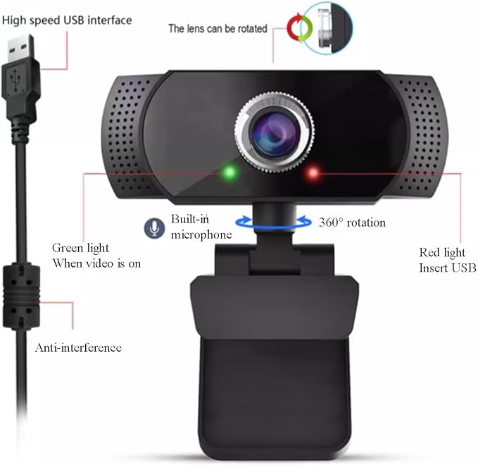 GIZNXBA 1080P Webcam with Microphone Streaming Webcam Manual Focus Plug and Play Noise-Canceling Microphone for Creators Podcasters Meetings