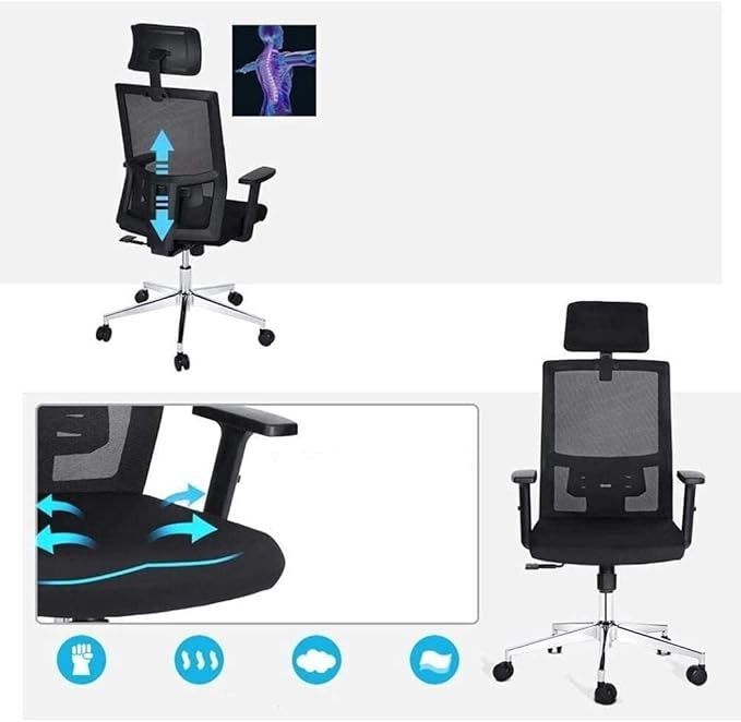 Ergonomic Office Gaming Chair with Adjustable Headrest &amp Lumbar Support Mesh Back Swivel Computer Chair Black
