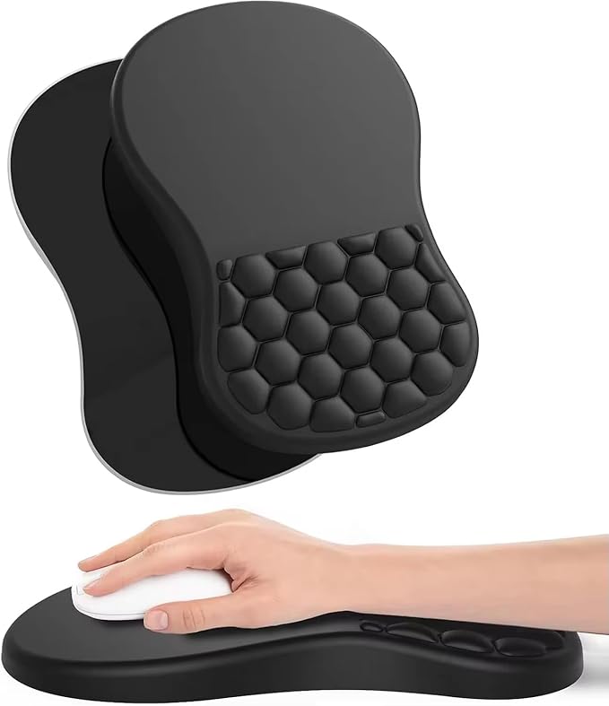 Ergonomic Mouse Pad with Wrist Support &amp Massage Design – Memory Foam Cushion Non-Slip PU Base – Carpal Tunnel Pain Relief for Wireless Mouse &amp Desk Use – 12x8 Inch (Black)
