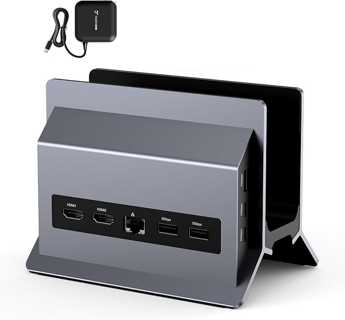 TobenONE Docking Station with Dual Monitor4K@60Hz 2 HDMI100W Power Supply PD 3.06 USBGigabit Ethernet Laptop Stand Verticallyfor WindowsChromeOS and More Space-Saving for Office/Home/Study