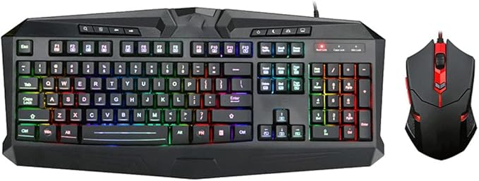 Backlit Wired Gaming Keyboard and Mouse Combo Illuminated Cable Game Support Waterproof Line Length 1.8 Meters