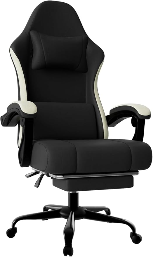 Ergonomic Gaming Chair with Pocketed Spring Cushion Breathable Fabric Computer Chair with Footrest Adjustable Lumbar Support Video Game Chair for Adults