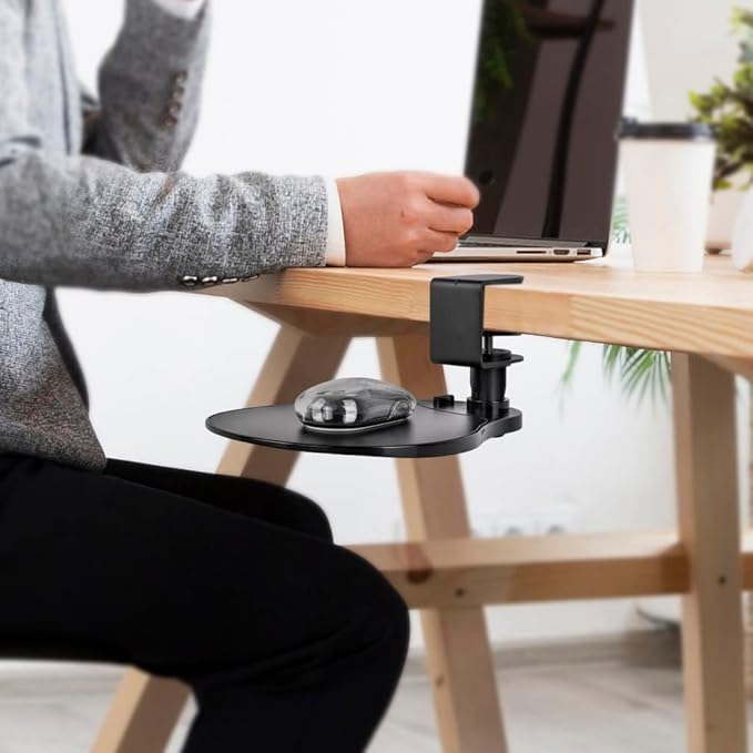 EHO Clamp-On Under Desk Mouse Tray 360° Swivel Ergonomic Platform with Cable Organizer Smooth Glide Surface for Gaming or Office Fits Desks 0.5-1.5 Thick Tool-Free Install TAA-Compliant