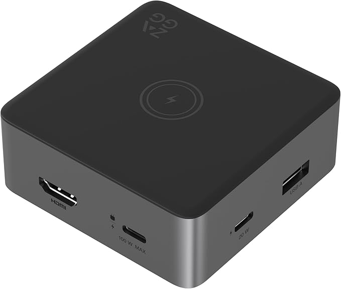ZAGG 4-Port Hub with Wireless Charging - USB-C PD 100W HDMI 4K USB 10Gbps High-Speed Charging &amp 4K Display for Travel Compatible w/Windows macOS iPadOS ChromeOS Android