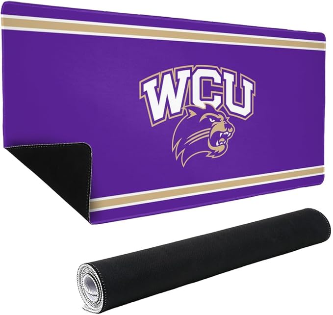 Western Carolina Catamounts Primary Logo Stripes Large Gaming Mouse Pad Desk Mat with Stitched Edges Non-Slip Base for Gamer Home and Office 31.5 x 15.7