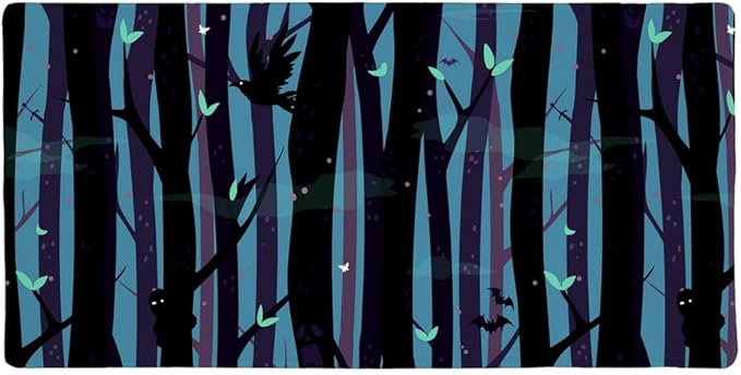 Spooky Dark Forest with Crows and Ravens Large Gaming Mouse Pad Desk Mat with Stitched Edges Non-Slip Base