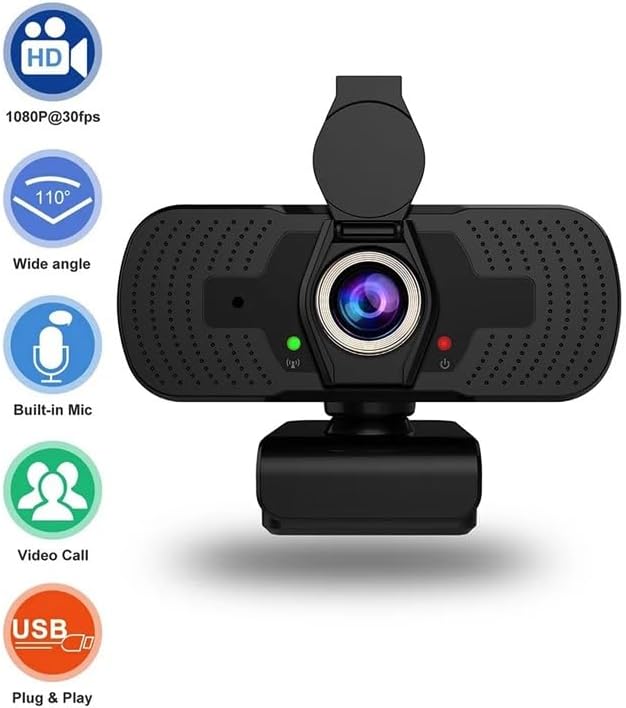Webcam with Cover Microphone Streaming Computer Web Camera Cam Video Recording for PC Desktop Work