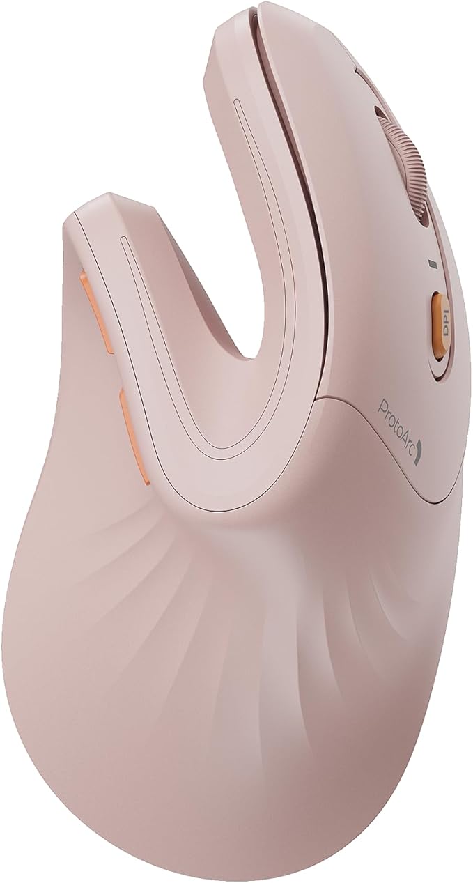 ProtoArc Ergonomic Mouse EM11 NL Bluetooth Rechargeable Wireless Vertical Mouse 3 Multi-Device Connectivity for Computer/PC/Laptop 2.4GHz USB-A Optical Mice for Windows Mac OS Pink
